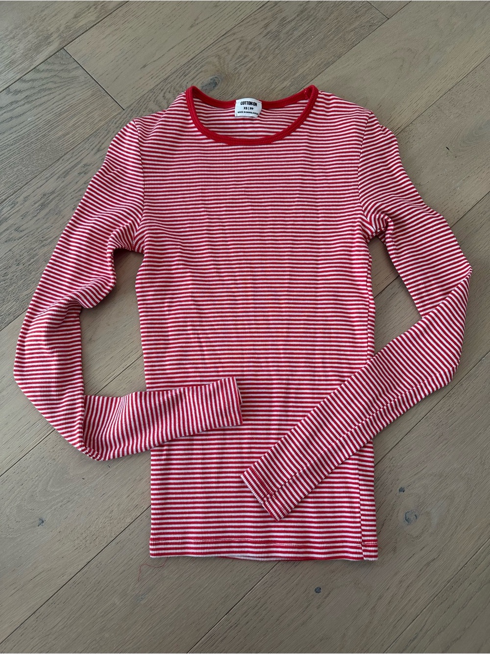 Cotton On Red and White Striped Long-Sleeve Tee